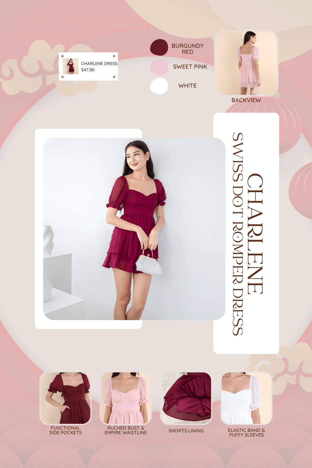 CHARLENE SWISS DOT ROMPER DRESS IN SWEET PINK