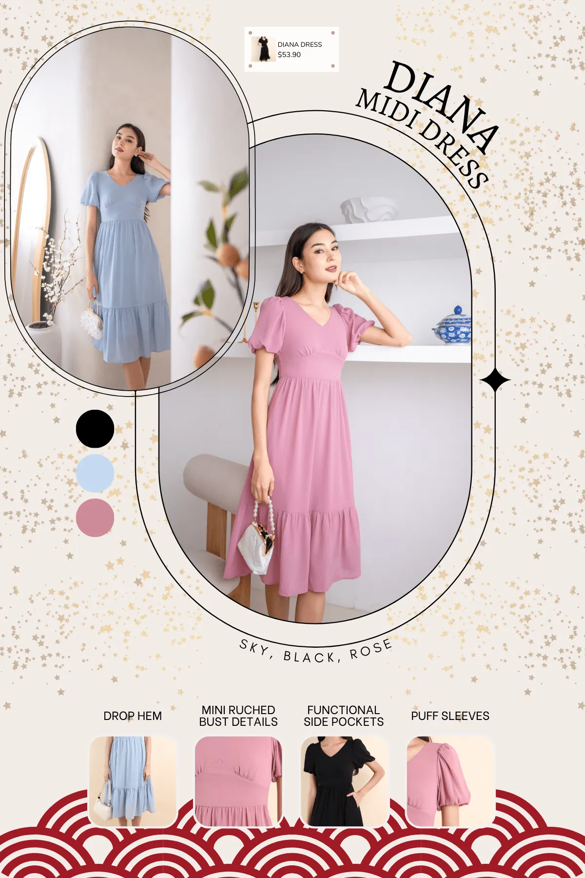 DIANA MIDI DRESS IN ROSE