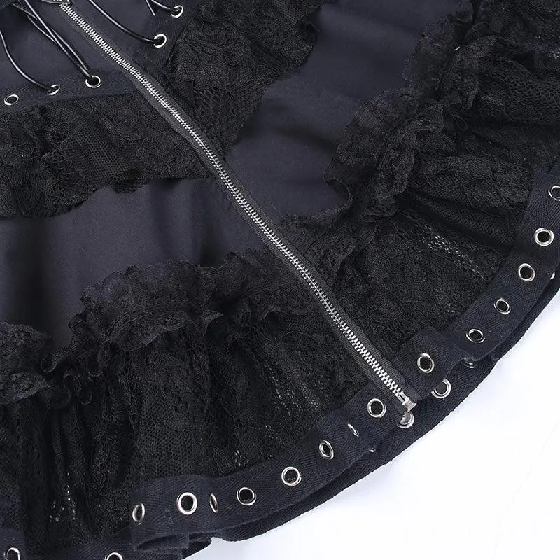Edgy Punk Lace Mini Skirt