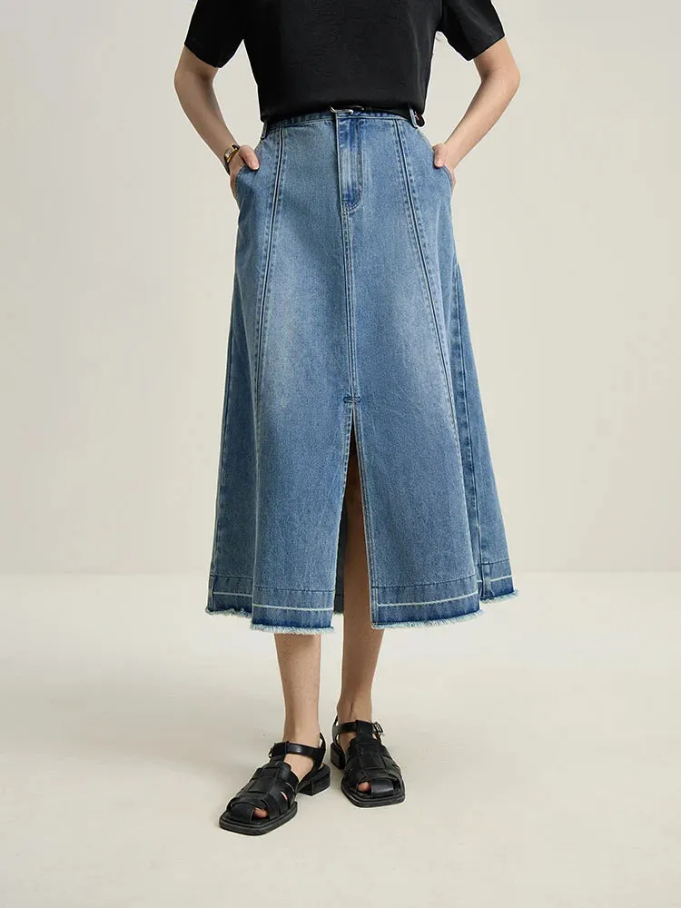 LVSANW DUSHU Double Version Retro Washed Denim Skirt for Women High Waist Slimming 2024 Summer New All-match Skirts Female 24DS82015